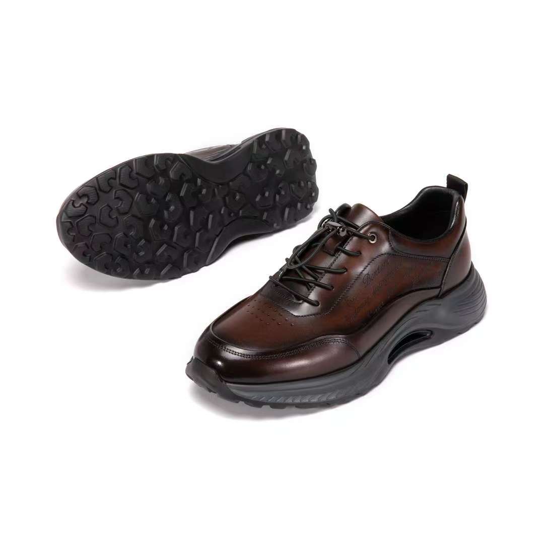 Men's comfortable, fashionable and breathable genuine leather soft-soled casual shoes-Brown