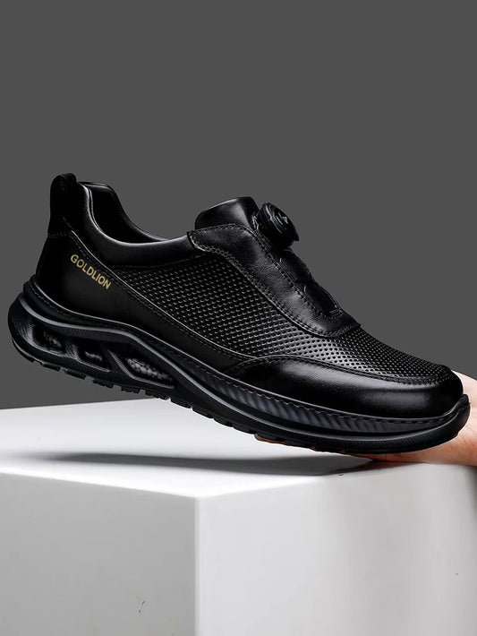 Calveto Men's Top-Grain Leather Casual Sneakers | Breathable Luxury Lifestyle Shoes