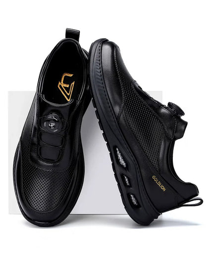 Calveto Men's Top-Grain Leather Casual Sneakers | Breathable Luxury Lifestyle Shoes