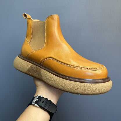 Calveto Handmade Retro Horsehide British Style Chelsea Boots | Horsehide Martin Boots