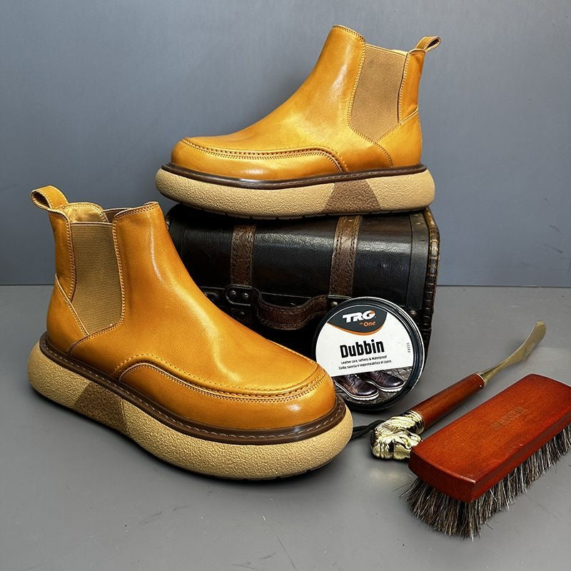 Calveto Handmade Retro Horsehide British Style Chelsea Boots | Horsehide Martin Boots