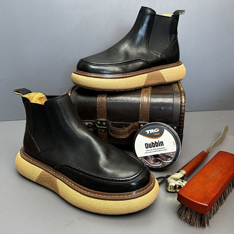 Calveto Handmade Retro Horsehide British Style Chelsea Boots | Horsehide Martin Boots