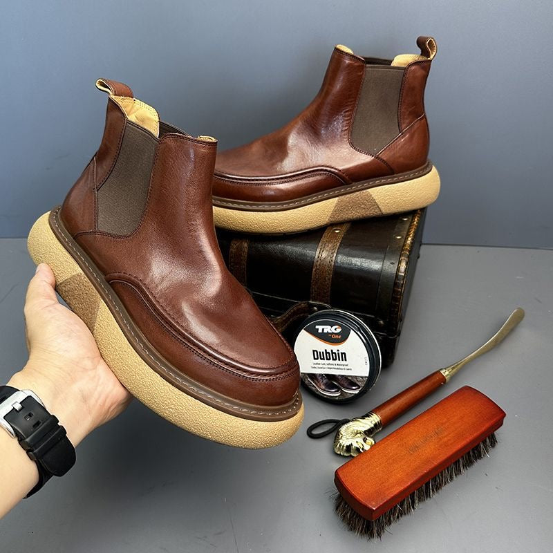 Calveto Handmade Retro Horsehide British Style Chelsea Boots | Horsehide Martin Boots