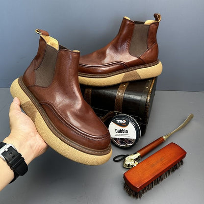 Calveto Handmade Retro Horsehide British Style Chelsea Boots | Horsehide Martin Boots