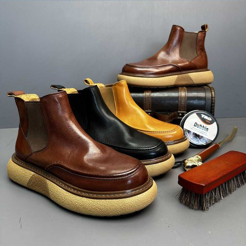 Calveto Handmade Retro Horsehide British Style Chelsea Boots | Horsehide Martin Boots