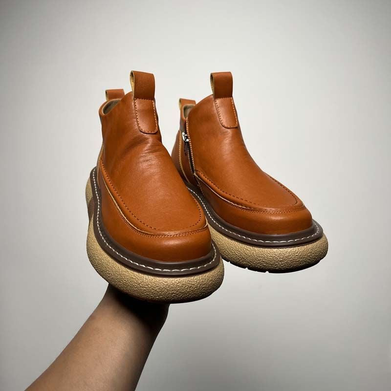 Calveto HANDMADE RETRO Horsehide British Style Chelsea Short Boots