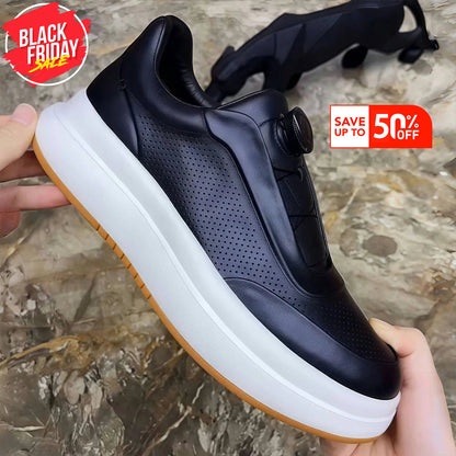 Zapatos de skate planos informales con punta redonda de cuero Calveto | Zapatillas de cuero genuino 
