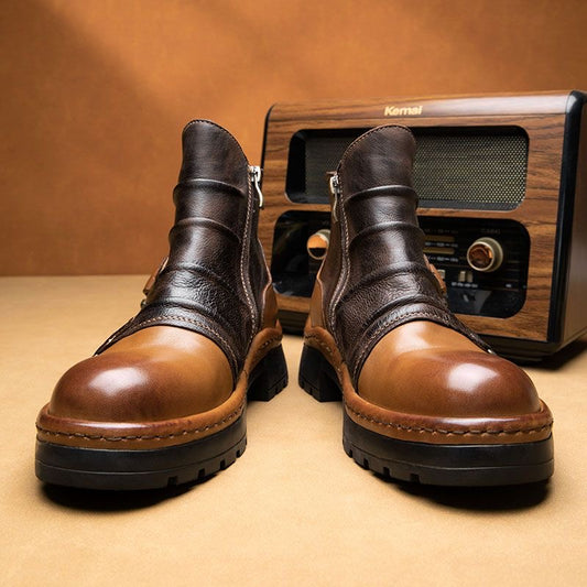 Calveto Handmade Cowhide Retro British Style Chelsea Fashion Boots