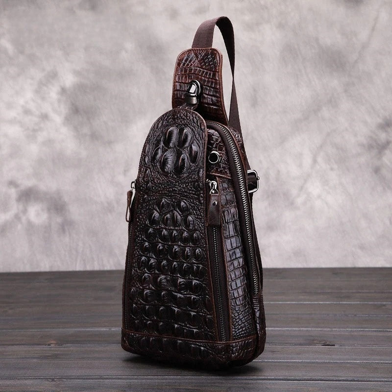Crocodile Pattern Men's Casual Crossbody Bag
