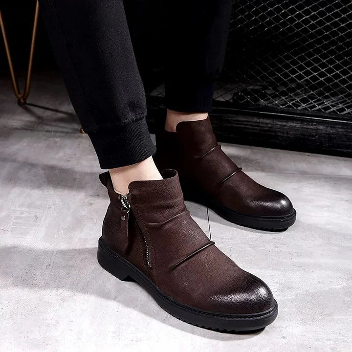 Calveto Handmade Retro Leather Chelsea British Style Casual Leather Shoes Vintage Cowhide Ankle Boots