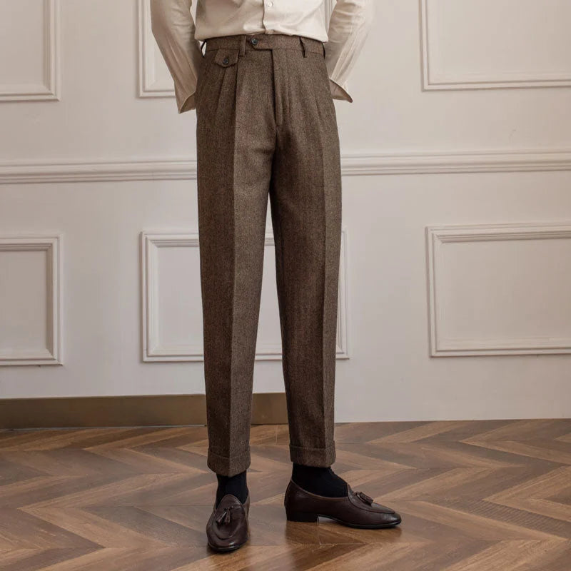 Calveto Herringbone Wool Suit Pants