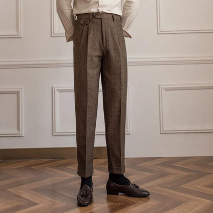 Calveto Herringbone Wool Suit Pants