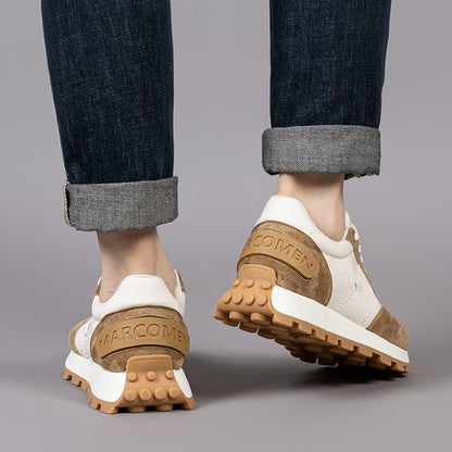 Calveto Handmade Retro Horsehide Casual Jogging Sneakers
