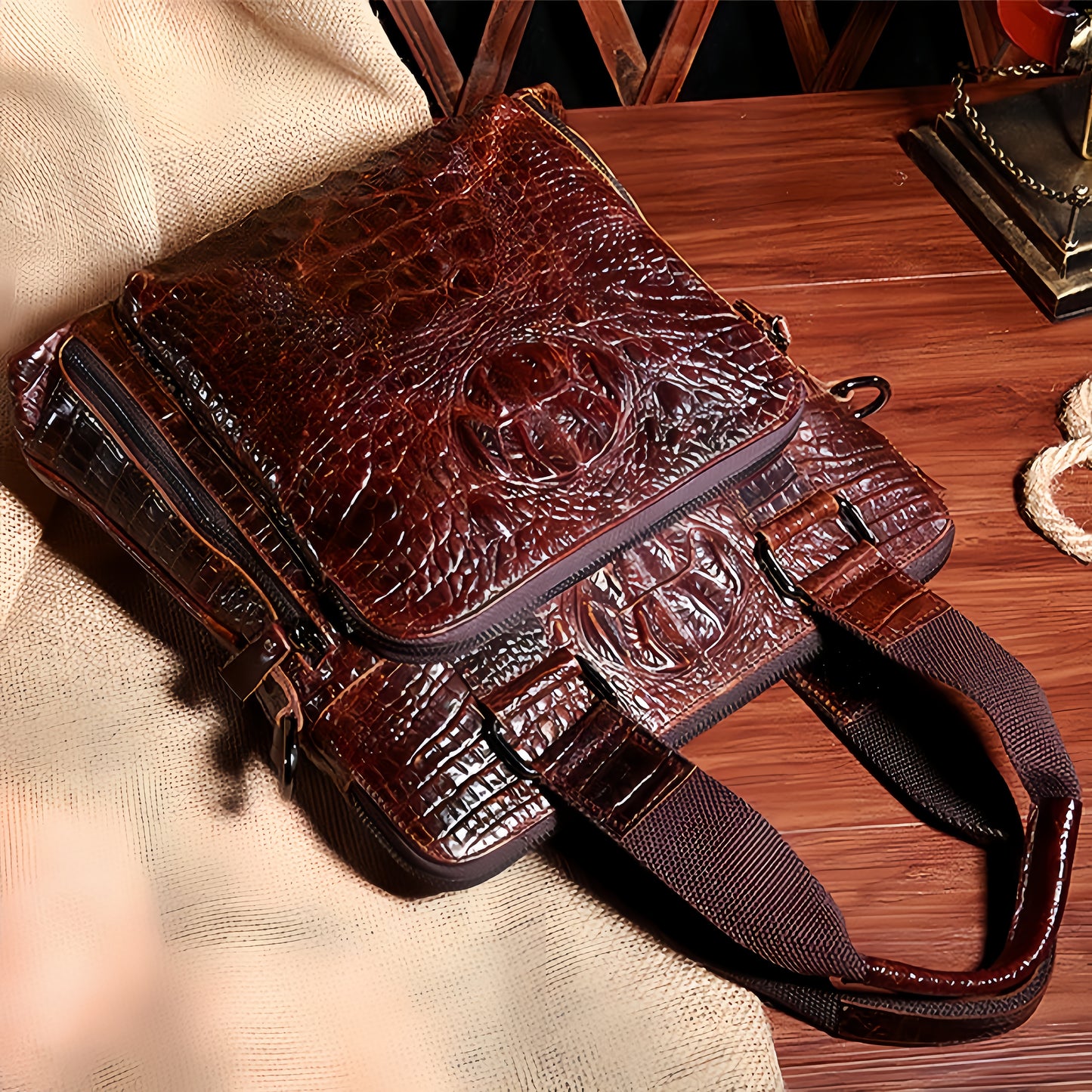 Men's Handheld Briefcase Crocodile Crossbody Bag