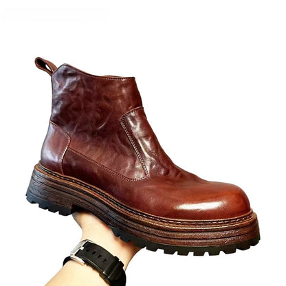 Calveto Handmade Retro Horsehide Zipper English Style Boots