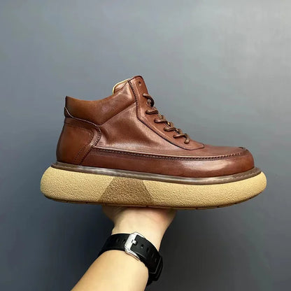 Calveto Handmade Retro Horsehide British Style Mid-top Boots