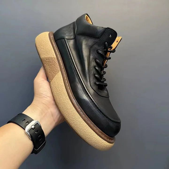 Calveto Handmade Retro Horsehide British Style Mid-top Boots