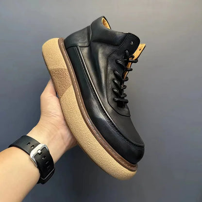 Calveto Handmade Retro Horsehide British Style Mid-top Boots