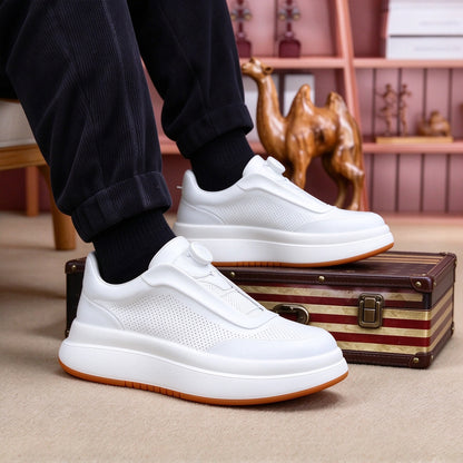 Zapatos de skate planos informales con punta redonda de cuero Calveto | Zapatillas de cuero genuino 