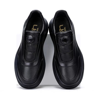 Calveto Leather Round Toe Flat Casual Skate Shoes|Genuine Leather Sneakers