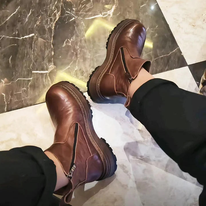 Calveto Handmade Retro Horsehide Zipper English Style Boots