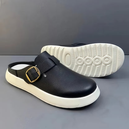 Calveto Leisure Fashion Outdoor Wear 2025 Summer | Genuine Leather Wrapped Head Half Slippers