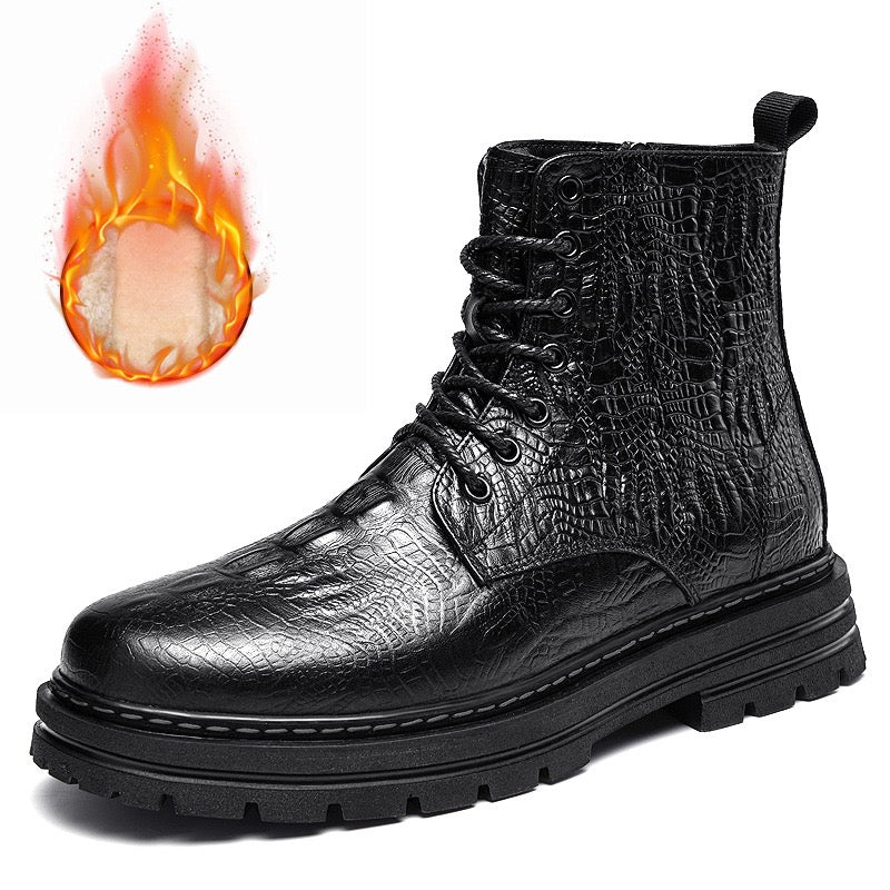 Genuine Leather Casual High Top Martin Boots - Fur Lined & Thickened, Winter Warm