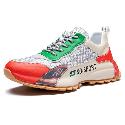 Calveto Cowhide Spliced Color Leather Casual Shoes