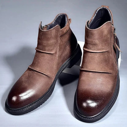 Calveto Handmade Retro Leather Chelsea British Style Casual Leather Shoes Vintage Cowhide Ankle Boots