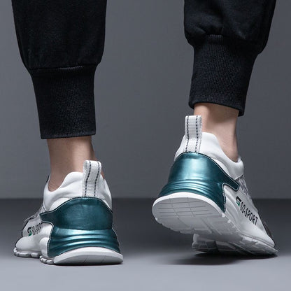 Calveto Cowhide Spliced Color Leather Casual Shoes