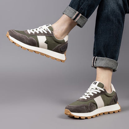 Calveto Handmade Retro Horsehide Casual Jogging Sneakers