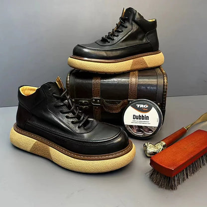 Calveto Handmade Retro Horsehide British Style Mid-top Boots