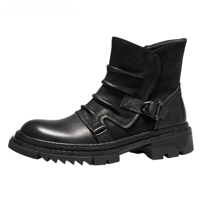 Calveto Handmade Cowhide Retro British Style Chelsea Fashion Boots