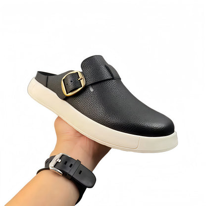 Calveto Leisure Fashion Outdoor Wear 2025 Summer | Genuine Leather Wrapped Head Half Slippers