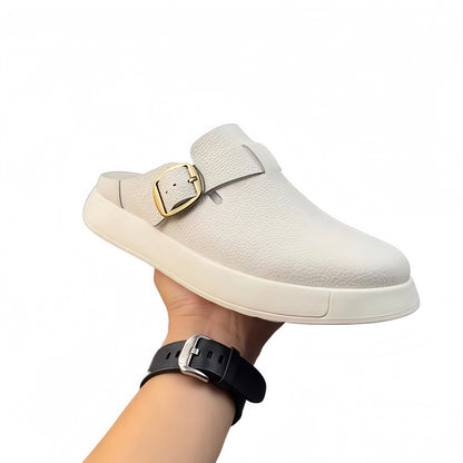 Calveto Leisure Fashion Outdoor Wear 2025 Summer | Genuine Leather Wrapped Head Half Slippers