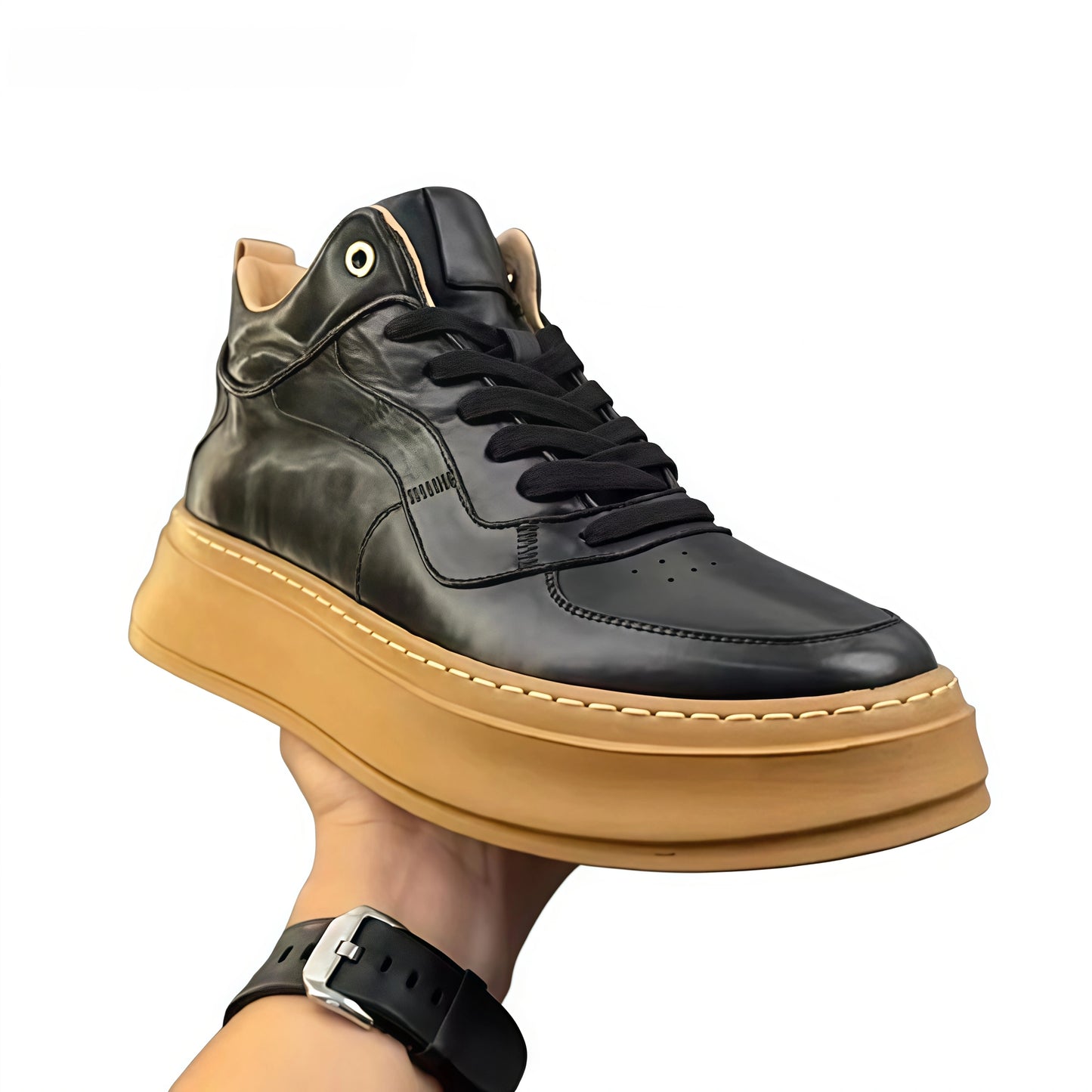 Calveto Handmade Retro Mid-top Horsehide Casual Boots