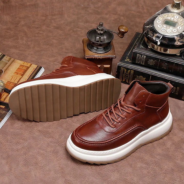 Calveto Luxury Casual Ankle Boots Washed Leather Platform Martens Boots