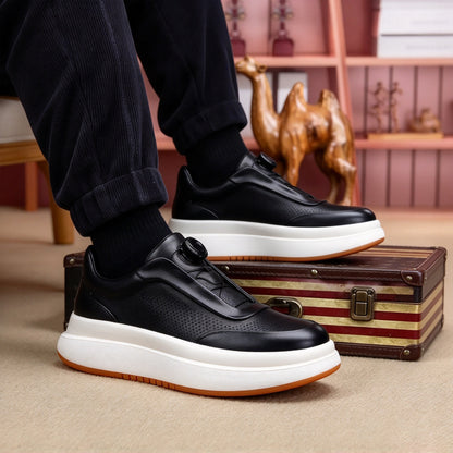 Zapatos de skate planos informales con punta redonda de cuero Calveto | Zapatillas de cuero genuino 