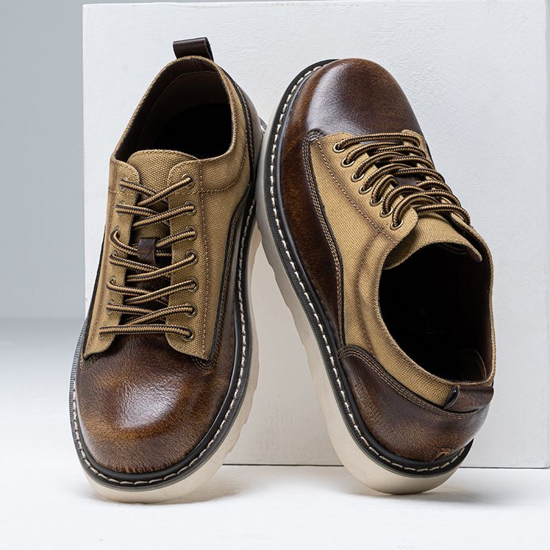 Calveto Handmade Retro British Style Cowhide Sneakers