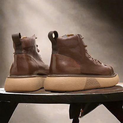 Calveto Handmade Retro Horsehide Soft Sole Mid-top Boots