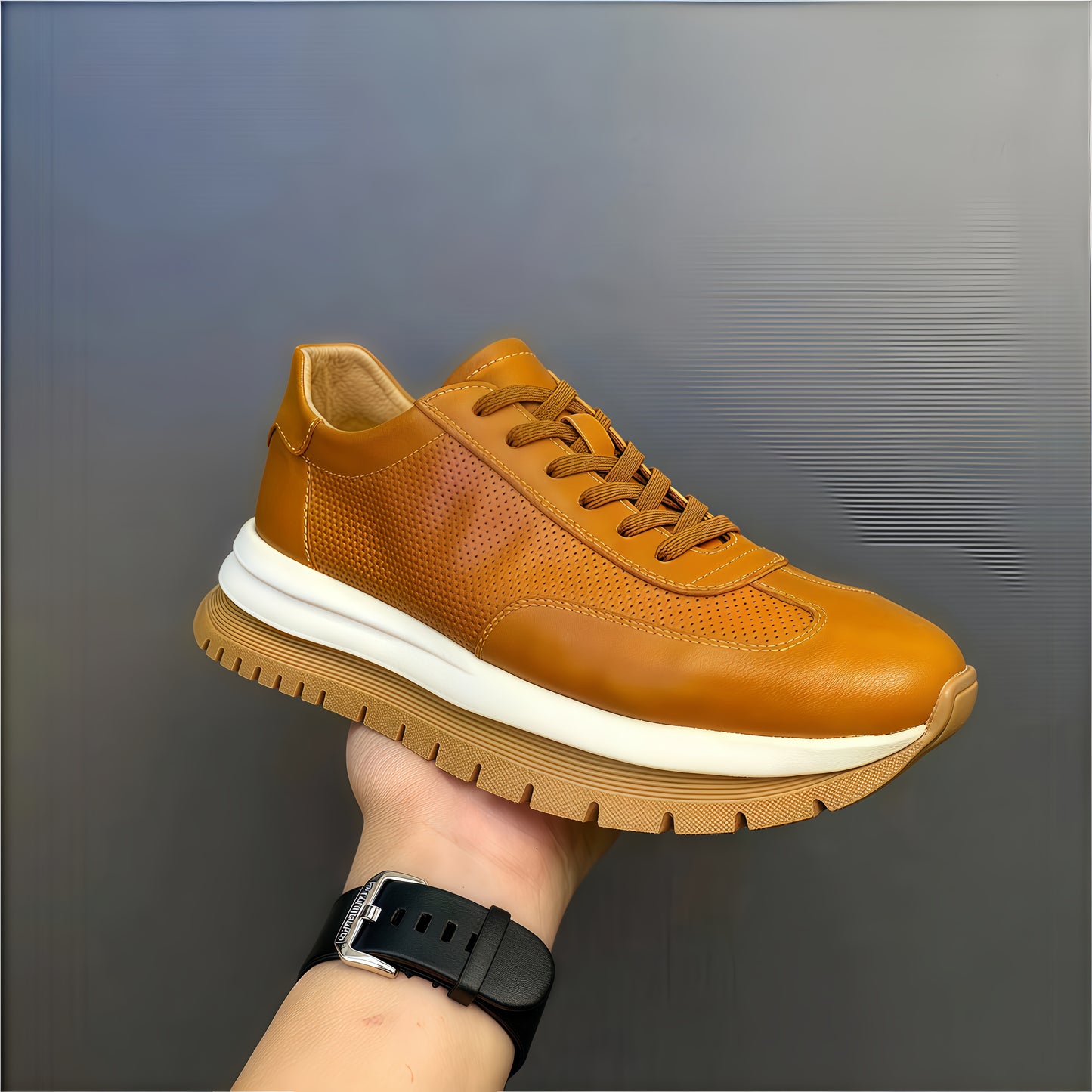 Calveto Men's Cowhide Round Toe Retro Style Shoes 2025 Summer | Light-Weight Breathable  Sports & Leisure Sneakers