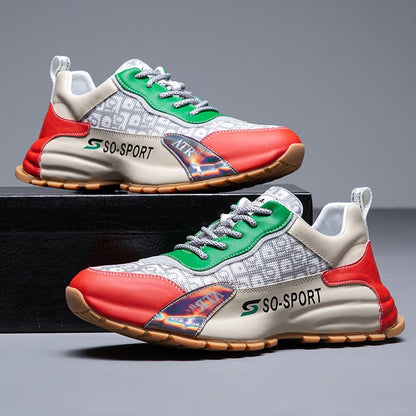 Calveto Cowhide Spliced Color Leather Casual Shoes