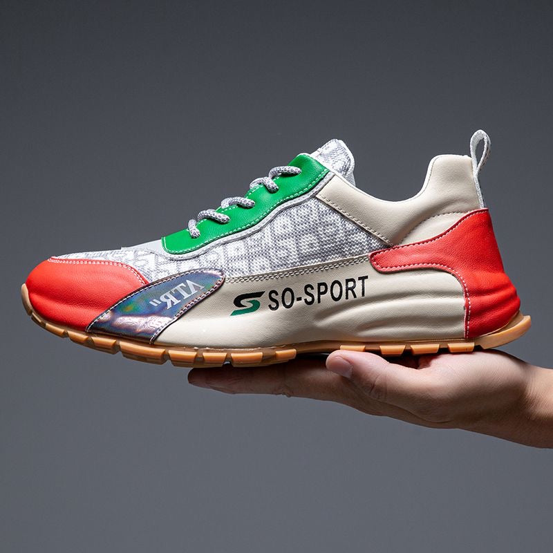 Calveto Cowhide Spliced Color Leather Casual Shoes