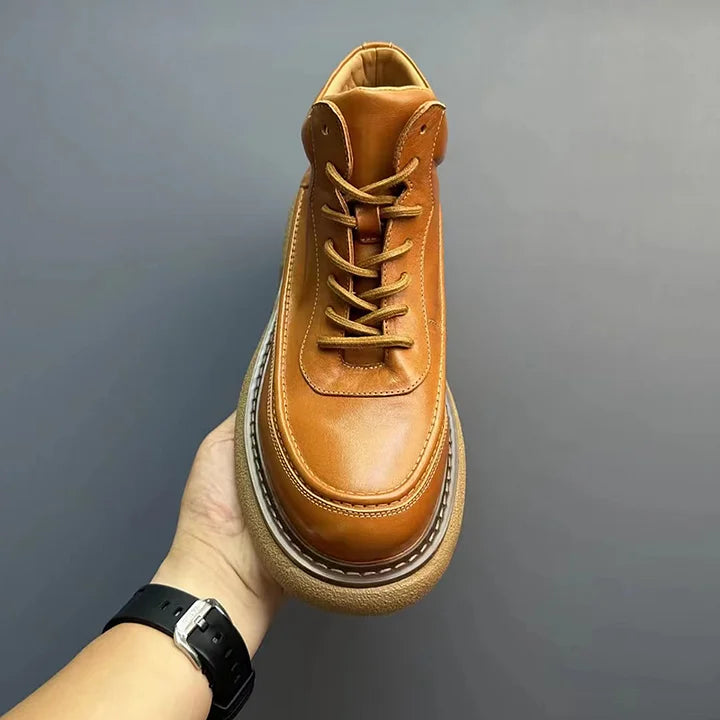 Calveto Handmade Retro Horsehide British Style Mid-top Boots