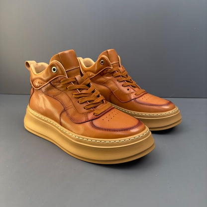 Calveto Handmade Retro Mid-top Horsehide Casual Boots