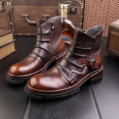 Calveto Handmade Cowhide Retro British Style Chelsea Fashion Boots