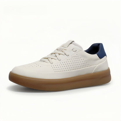 Calveto Men's Genuine Leather Versatile Casual Sneakers | Lightweight & Breathable White Sneakers for Summer 2025