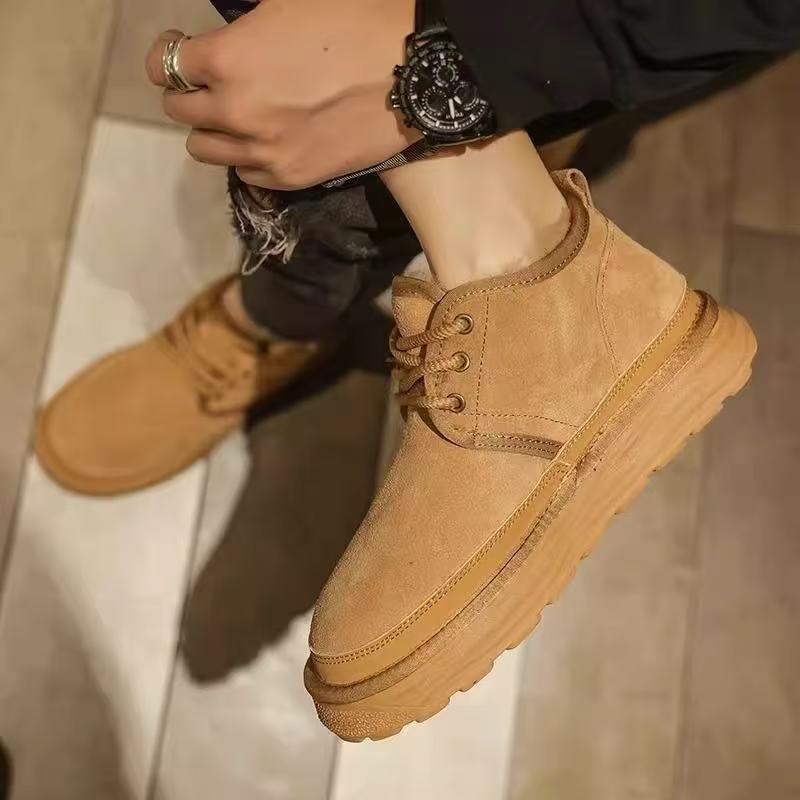 Calveto Men's Suede Leather Winter Snow Boots | Cozy Comfort Warm for Cold Weather Outdoor Casual Ankle Boots