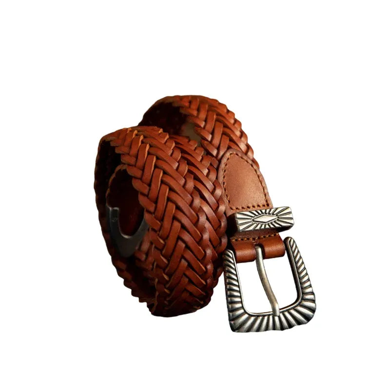 Unisex Fashion Vintage Braided Cowhide Belt | Genuine Leather with Titanium Forged