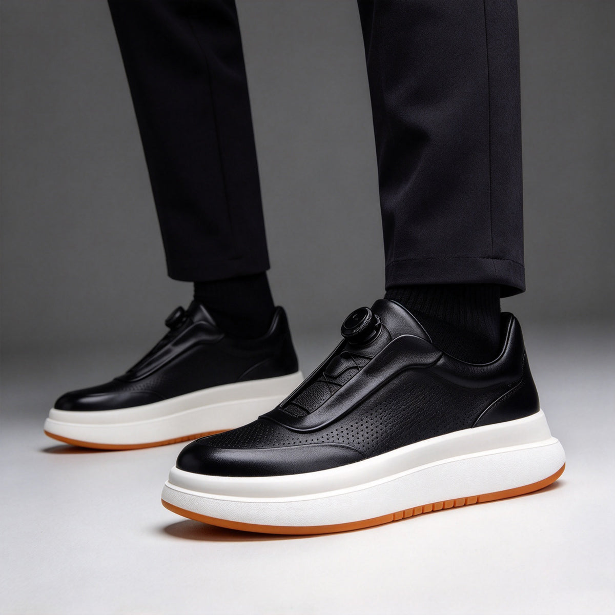 Zapatos de skate planos informales con punta redonda de cuero Calveto | Zapatillas de cuero genuino 